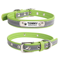 Personalized Reflective Leather Dog Collar With Custom Name Tags!